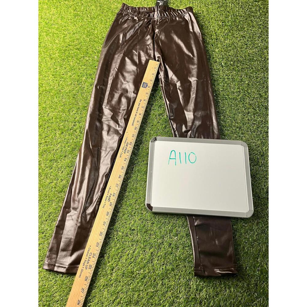 Shosho Brown Faux Leather Leggings shiny sheen biker‎ moto NEW One size